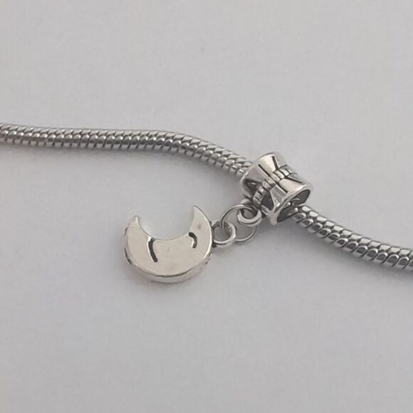 Silver Happy Moon Dangle Charm‎ for Pandora Style Bracelet - Picture 2 of 4